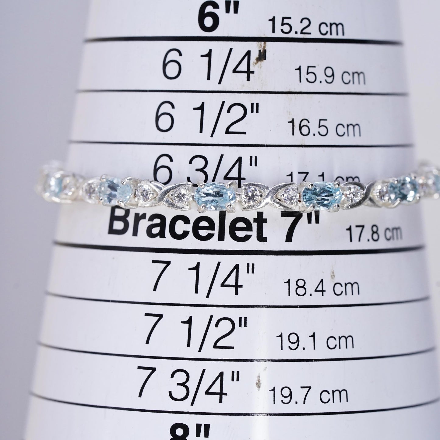 6.75", Vintage Sterling 925 silver tennis bracelet with cluster topaz