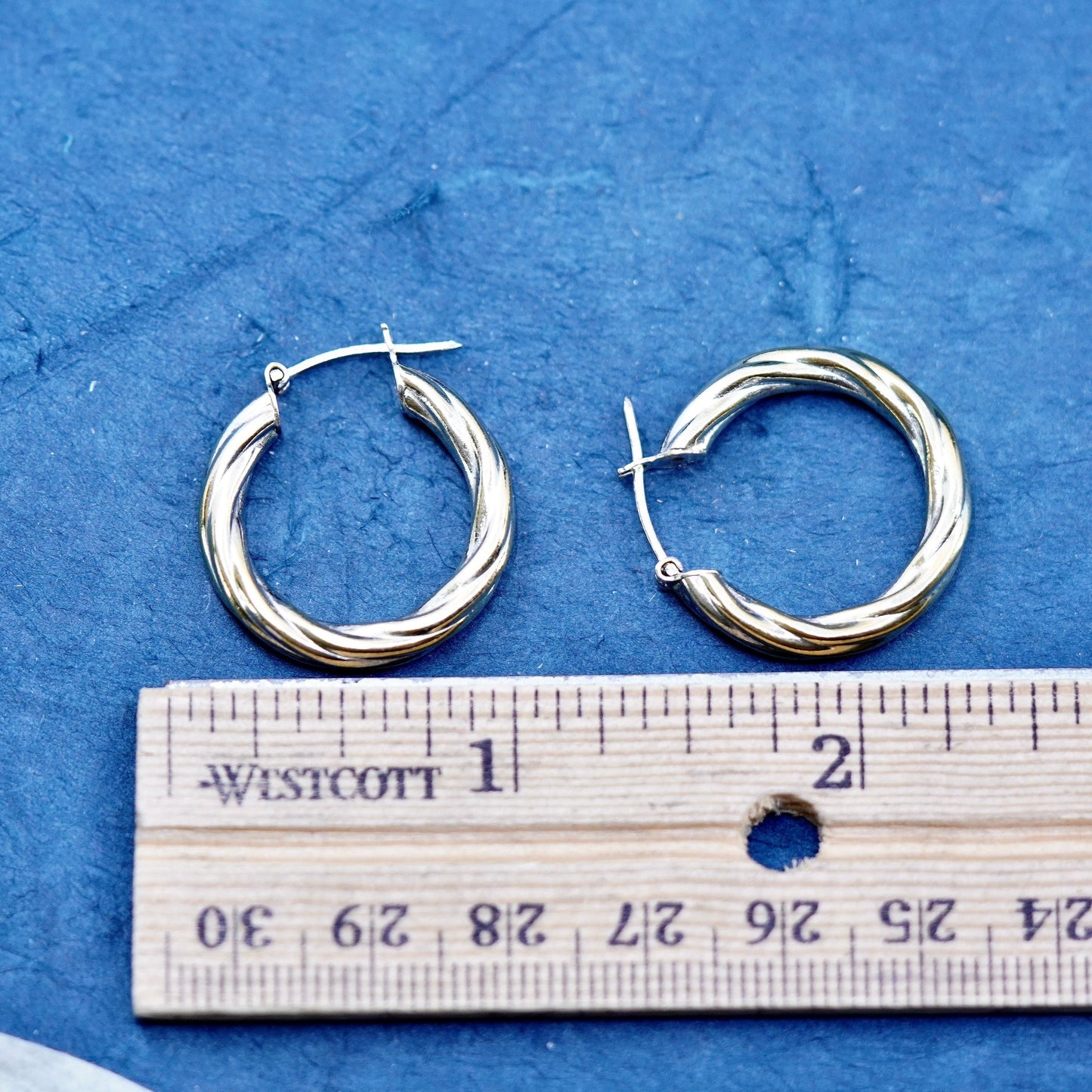 1”, vtg Italian vermeil gold over Sterling silver handmade hammered earrings