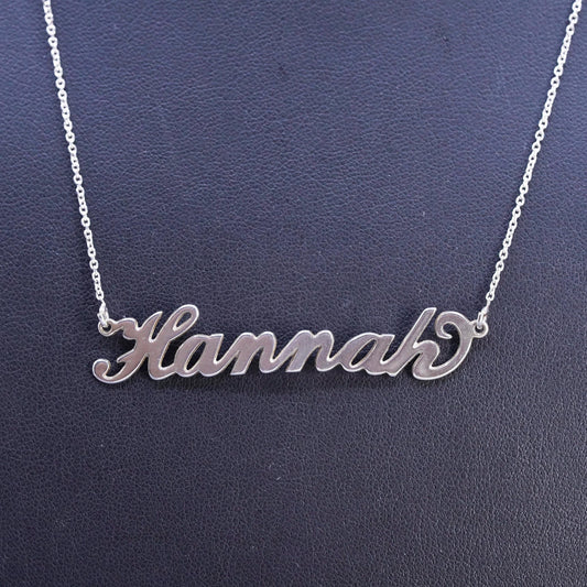 16+2", vintage Sterling silver necklace, 925 circle chain name Hannah pendant