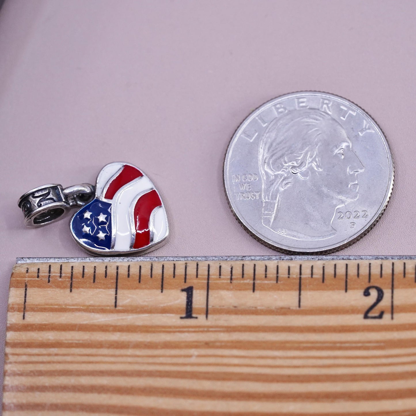 Vintage Sterling 925 silver handmade pendant, enamel American flag charm
