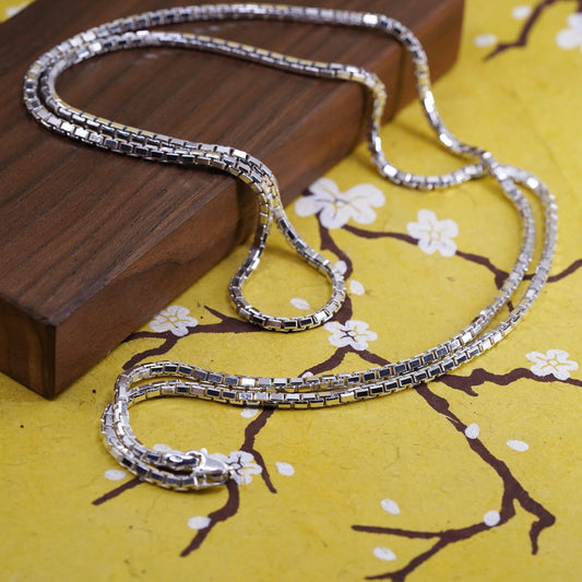 34” 3mm, , vintage Sterling silver bold box chain, Italy 925 necklace