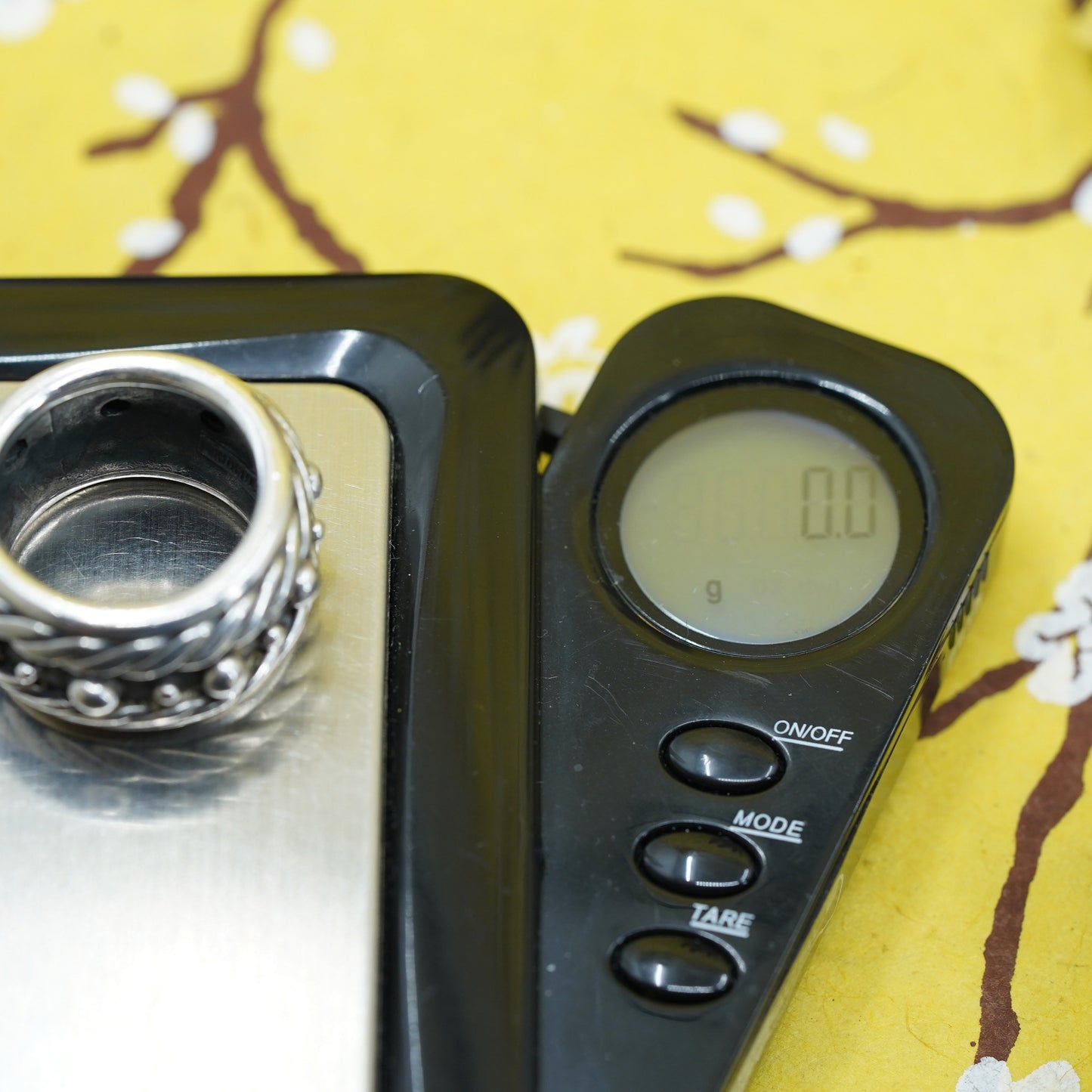 size 6.75, vintage Sterling silver handmade ring, 925 wide band with beads