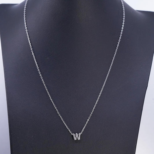 16+2" Sterling silver necklace, 925 flatten circle chain with letter M pendant