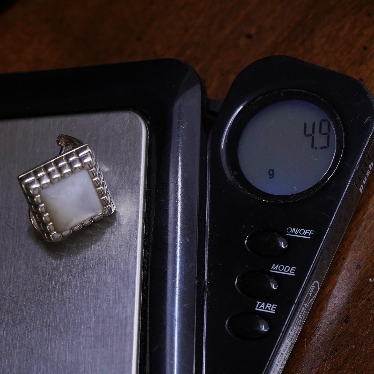 Vintage sterling 925 silver handmade single earring with square mother of pearl