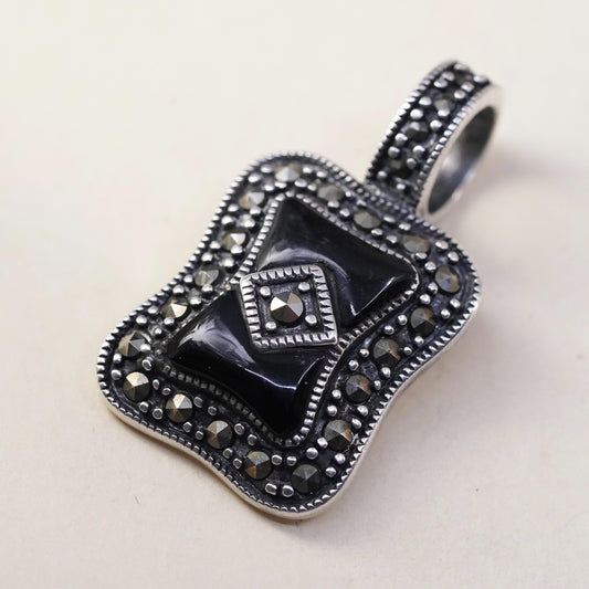 vintage handmade sterling 925 silver pendant with black onyx and marcasite