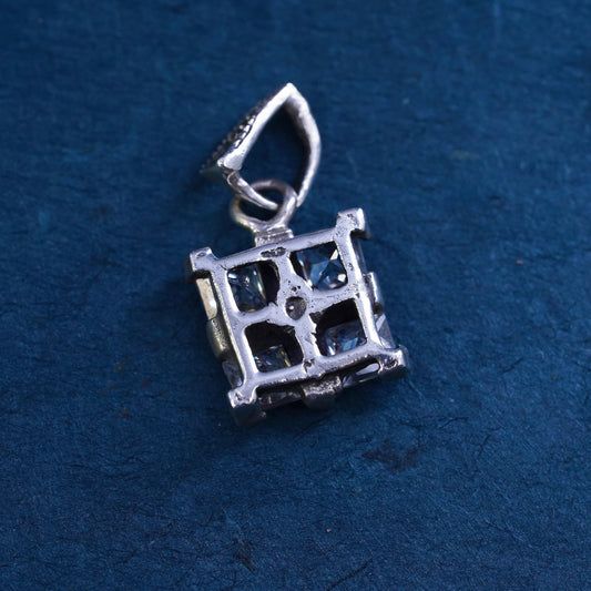 Vintage sterling 925 silver handmade pendant with cz and marcasite