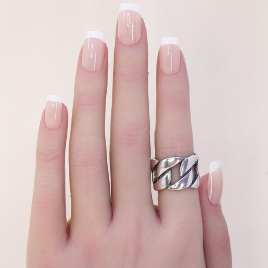 Size 6, Sterling Silver 925 Wide Open Link Chain Ring, Chunky Modernist Band