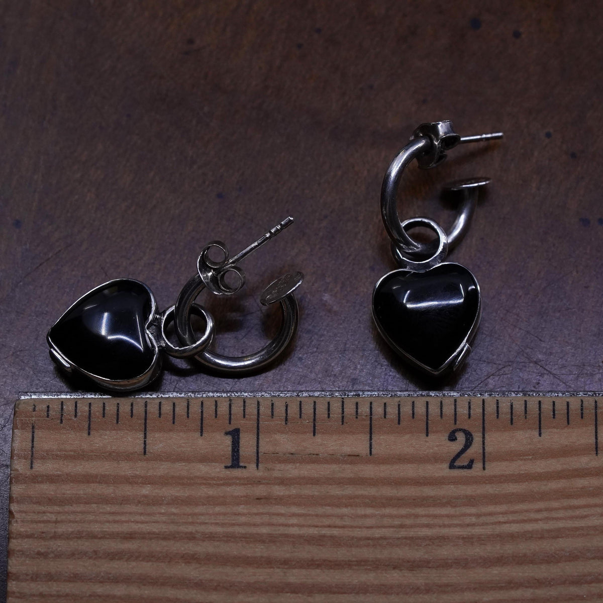 0.5”, Sterling silver earrings, 925 huggie hoops with double sided heart charms