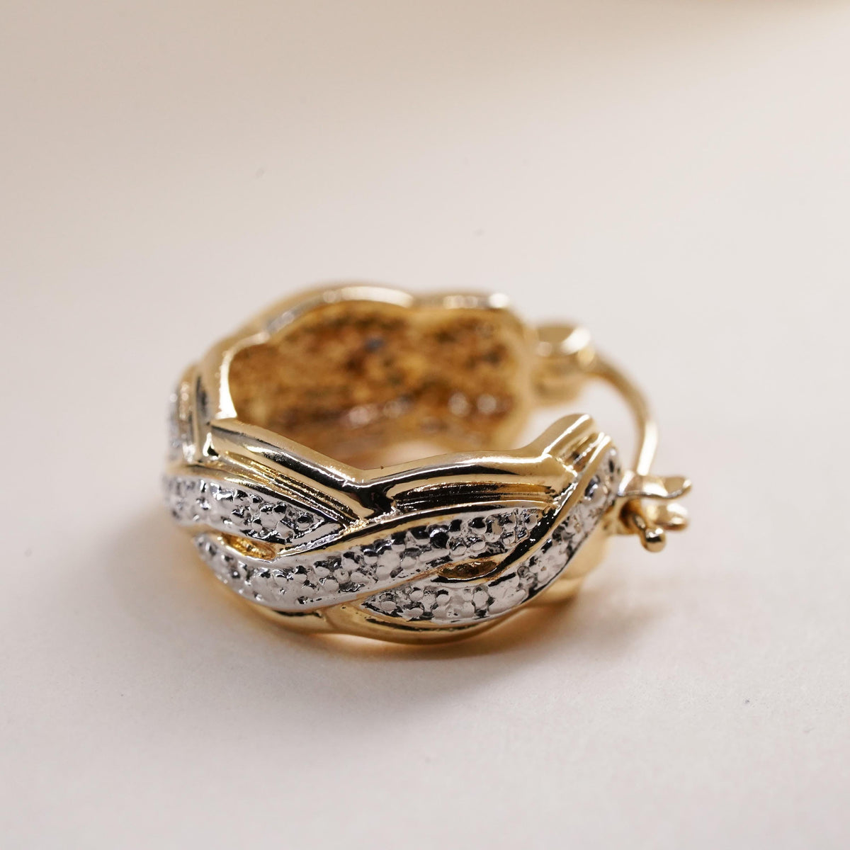 0.5", Vintage vermeil gold over sterling silver single earring, hoop diamond