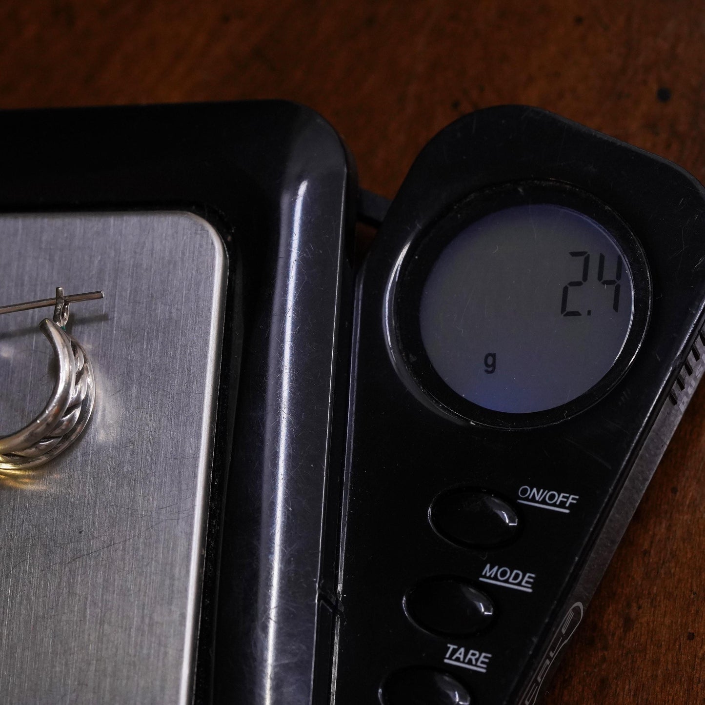 0.5”, Vintage Jezlaine sterling silver single earring, cable primitive hoop