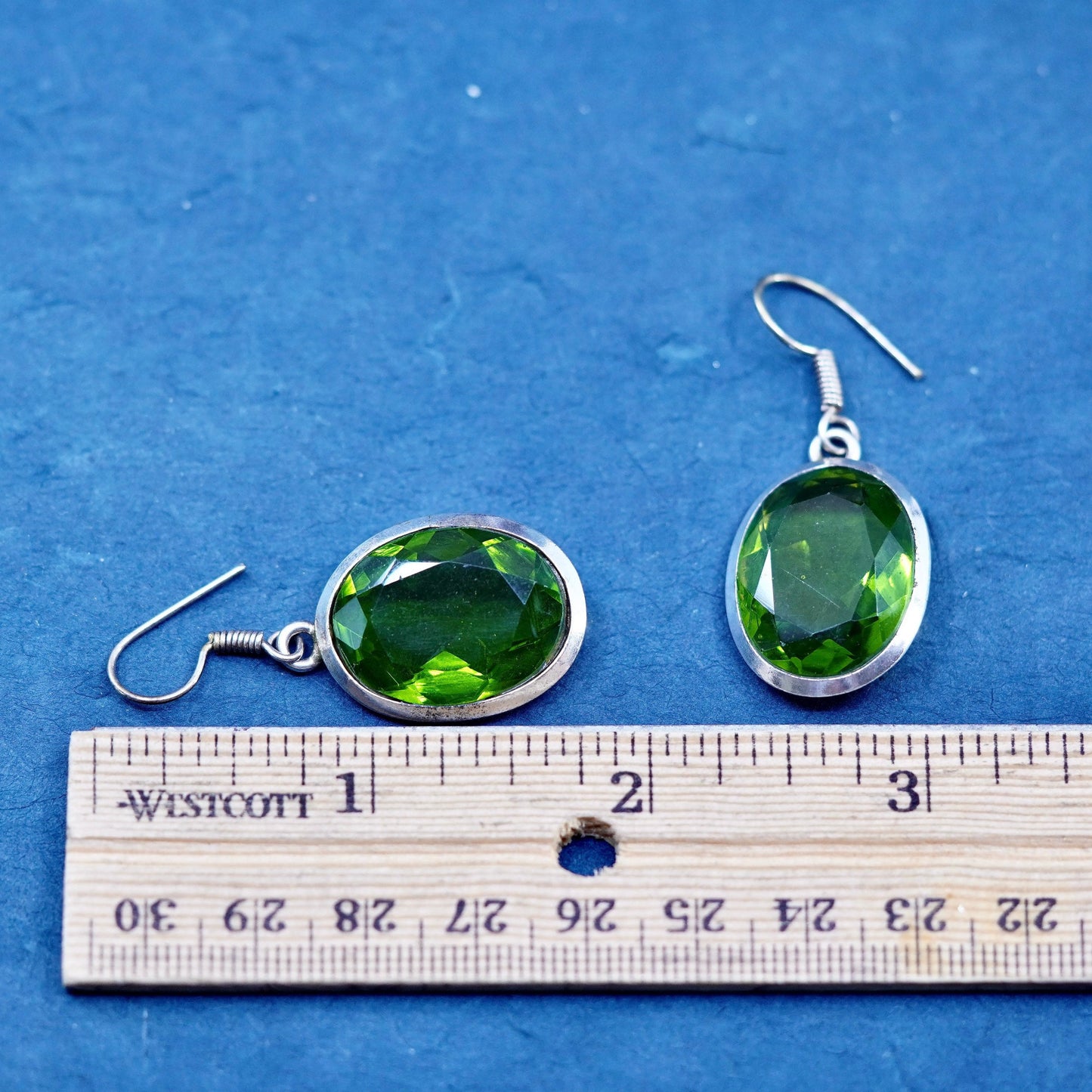 Vintage sterling silver handmade earrings, 925 oval peridot