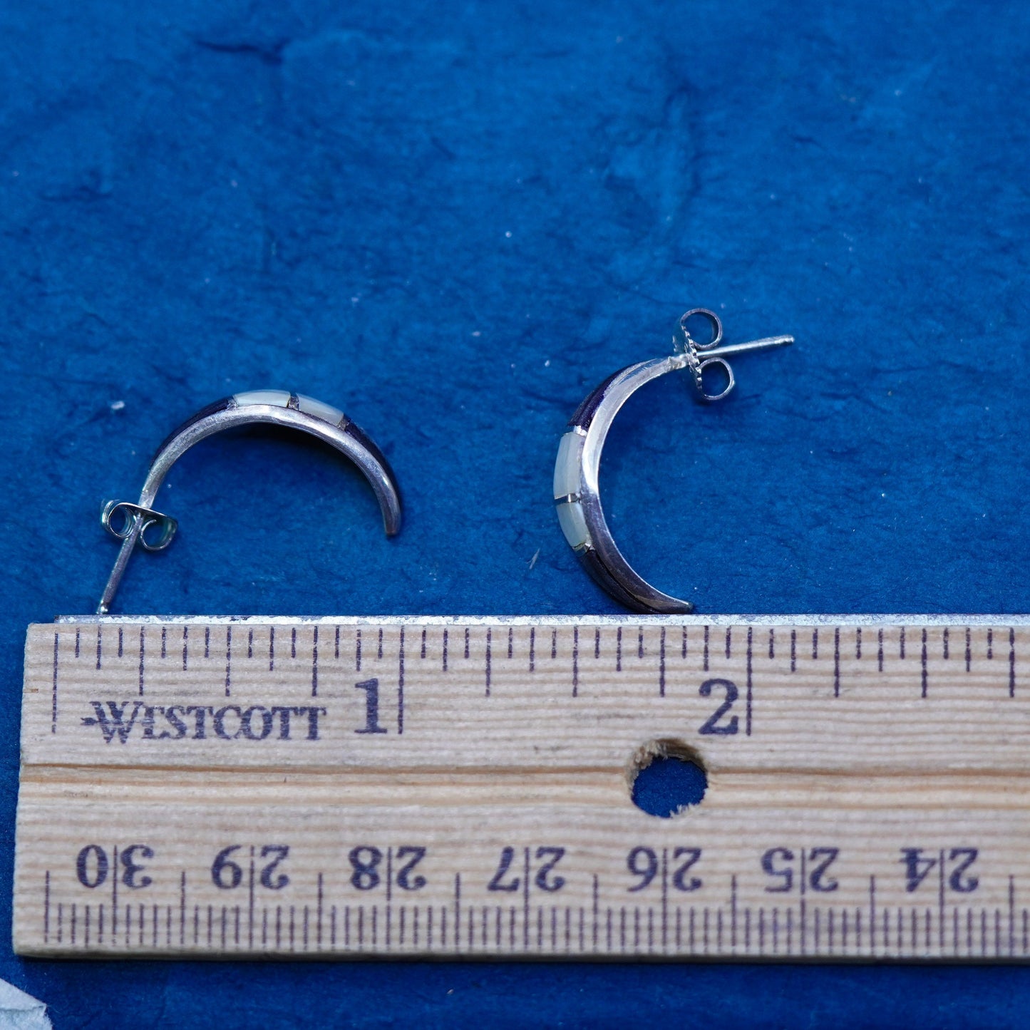 sterling silver handmade earrings, 925 studs with mother of pearl onyx inlay