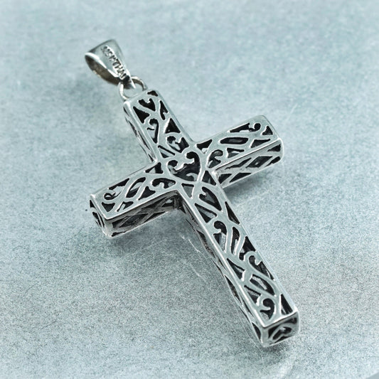 Vintage sterling 925 silver handmade filigree cross pendant