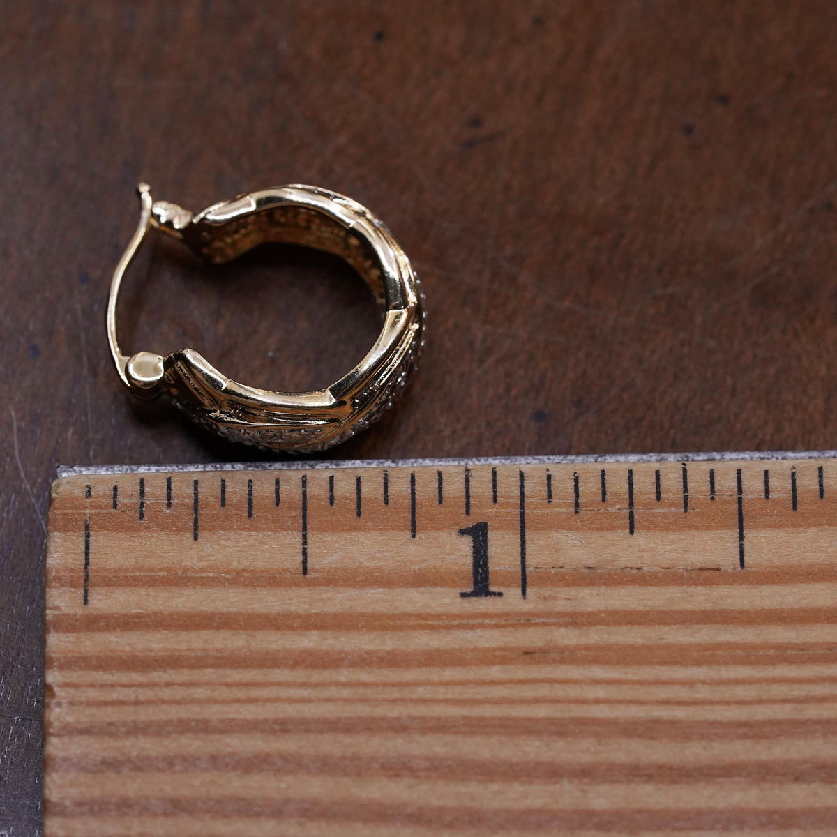 0.5", Vintage vermeil gold over sterling silver single earring, hoop diamond