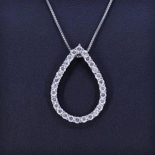 18”, vintage Sterling 925 silver handmade box necklace with teardrop cz pendant
