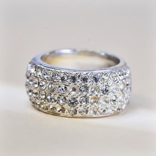 Size 6.5, vintage sterling 925 silver ring with cluster CZ, statement wide band