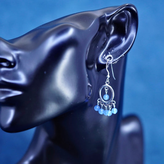 Vintage Sterling 925 silver handmade earrings with blue cat eye