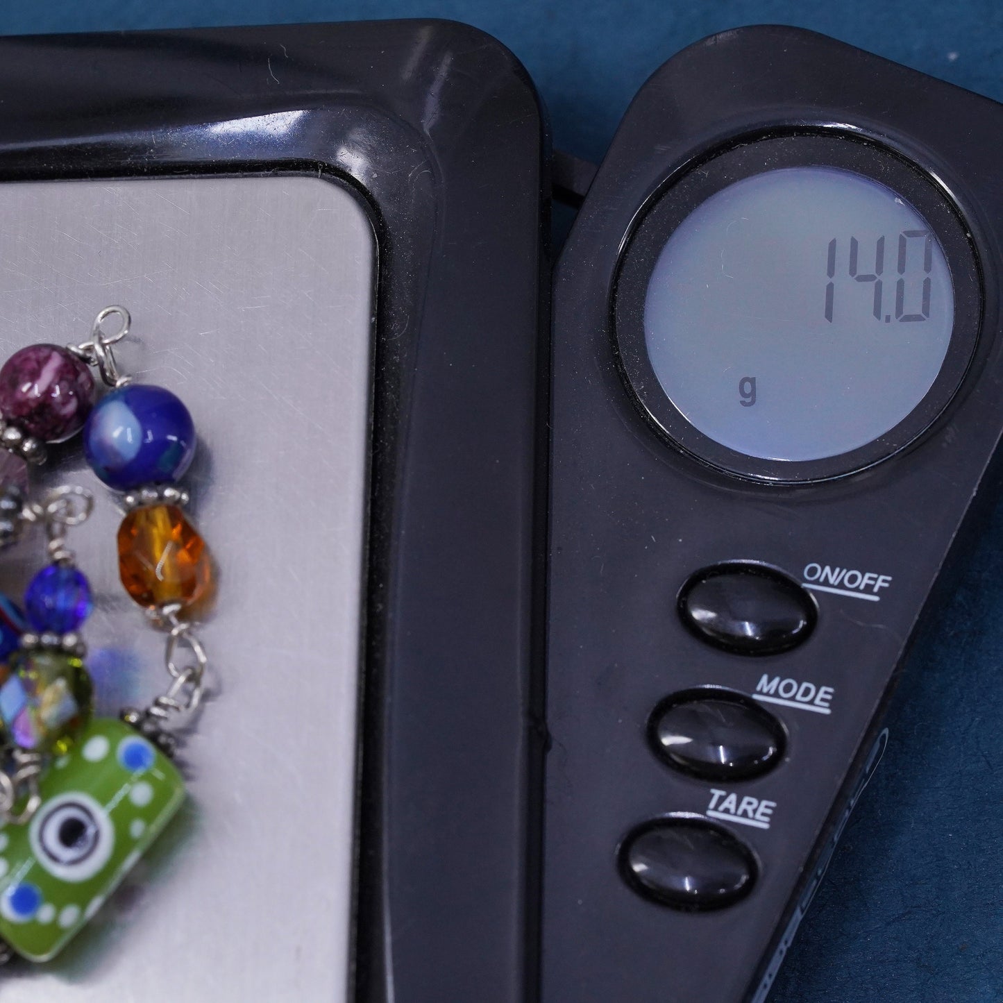 9.5", handmade brass bracelet, brass toggle closure with colorful glass beads