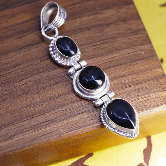 Vintage southwestern Sterling 925 silver handmade pendant teardrop black onyx