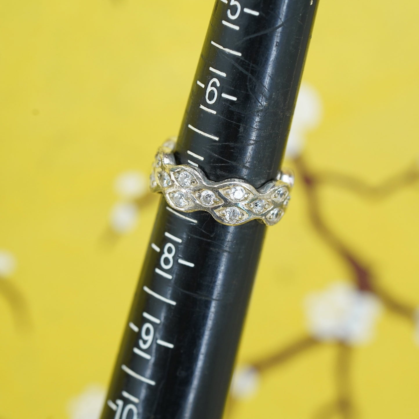 Size 7, vintage Sterling 925 silver anniversary ring with cluster cz