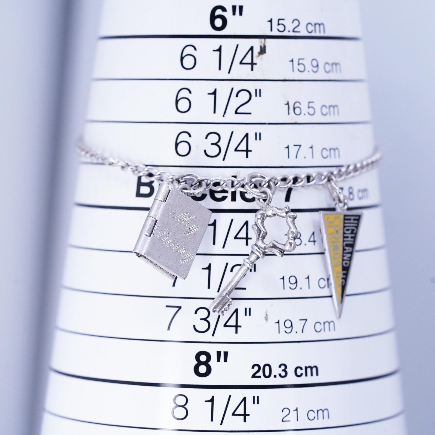 6.75" Sterling 925 silver curb bracelet photo locket, highland springs charms