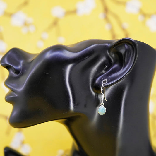 Vintage Sterling 925 silver handmade earrings with oval Larimar
