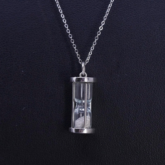 18" Sterling Silver 925 Hourglass Pendant Necklace, Sand Timer Charm, Timepiece