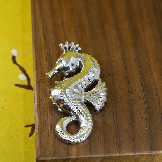 Vintage Sterling 925 silver handmade seahorse pendant with diamond eye