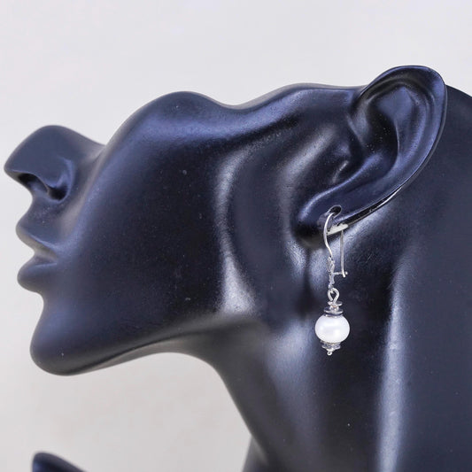 Vintage Sterling 925 Silver Handmade earrings with pearl beads