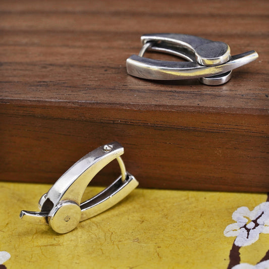 0.75", vintage modernist Sterling silver handmade earrings, 925 huggie hoops