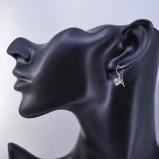 Vintage Sterling 925 silver handmade earrings with heart Cz