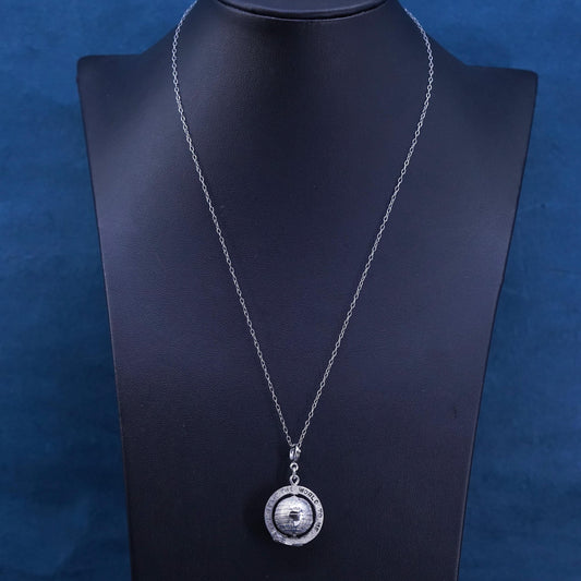 18”, Sterling silver Pearl necklace, 925 silver circle pearl quartz pendant