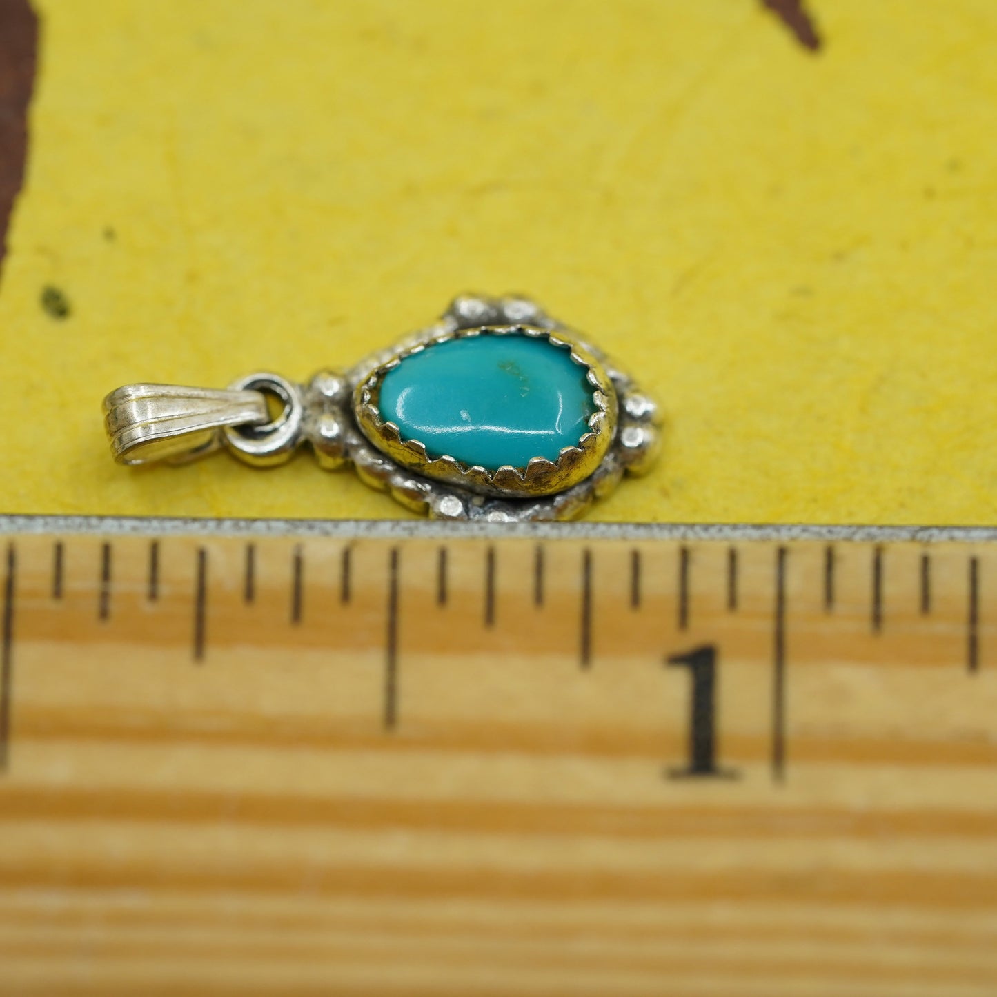 Vintage Sterling silver handmade pendant with teardrop turquoise