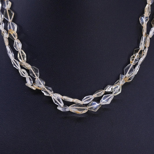 16", Sterling silver 925 necklace w/ double strands citrine beads toggle clasp