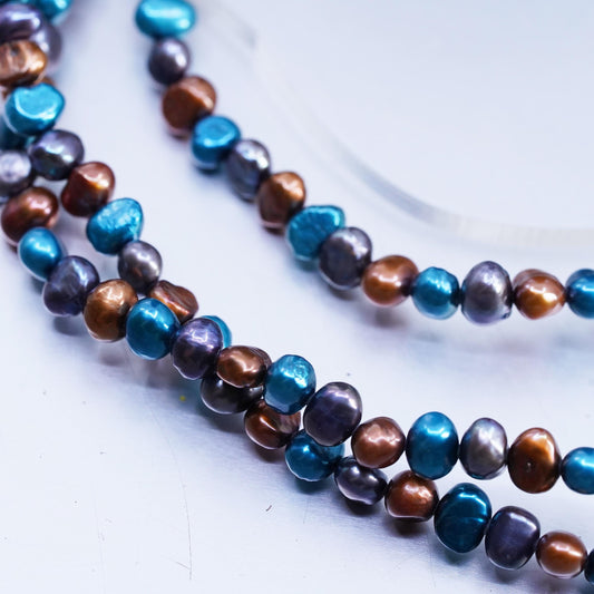 50”, Vintage handmade extra long necklace multi color freshwater pearl beads