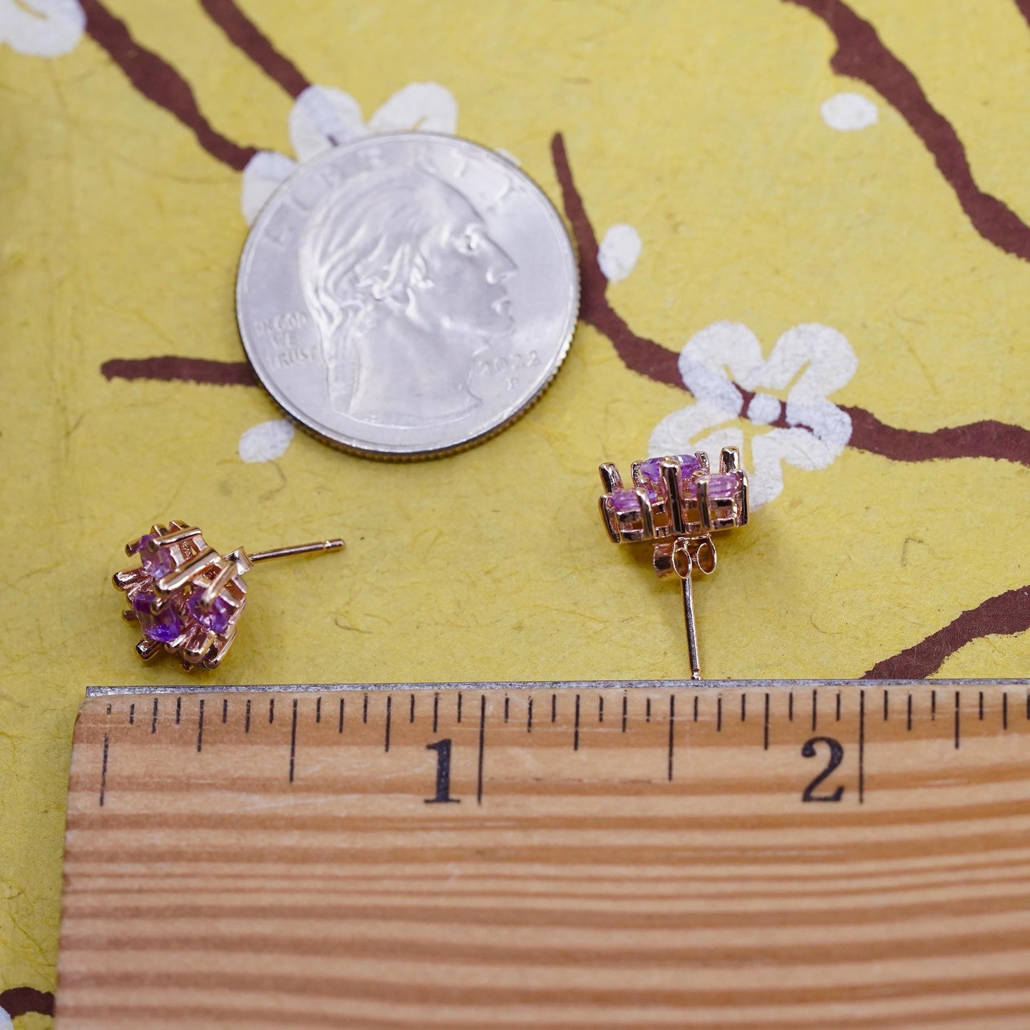 Vintage rose gold over Sterling 925 silver cluster pink Cz studs, earrings