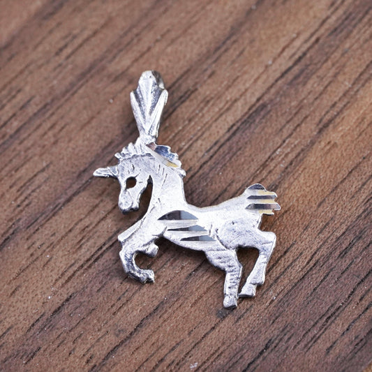 Vintage Sterling 925 silver handmade pendant, unicorn horse