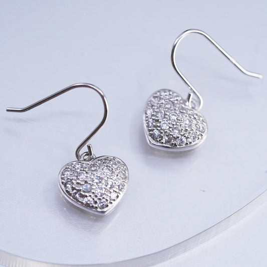 Vintage Sterling 925 silver heart earrings with cluster cz