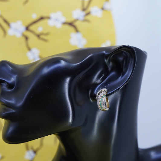 0.75”, vermeil gold Sterling silver earrings, 925 huggie ruby sapphire emerald