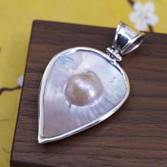 Vintage Sterling silver handmade pendant, 925 teardrop with blister pearl