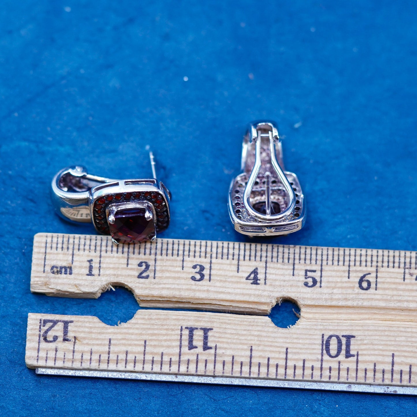 vintage Sterling silver ruby earrings, 925 huggie studs