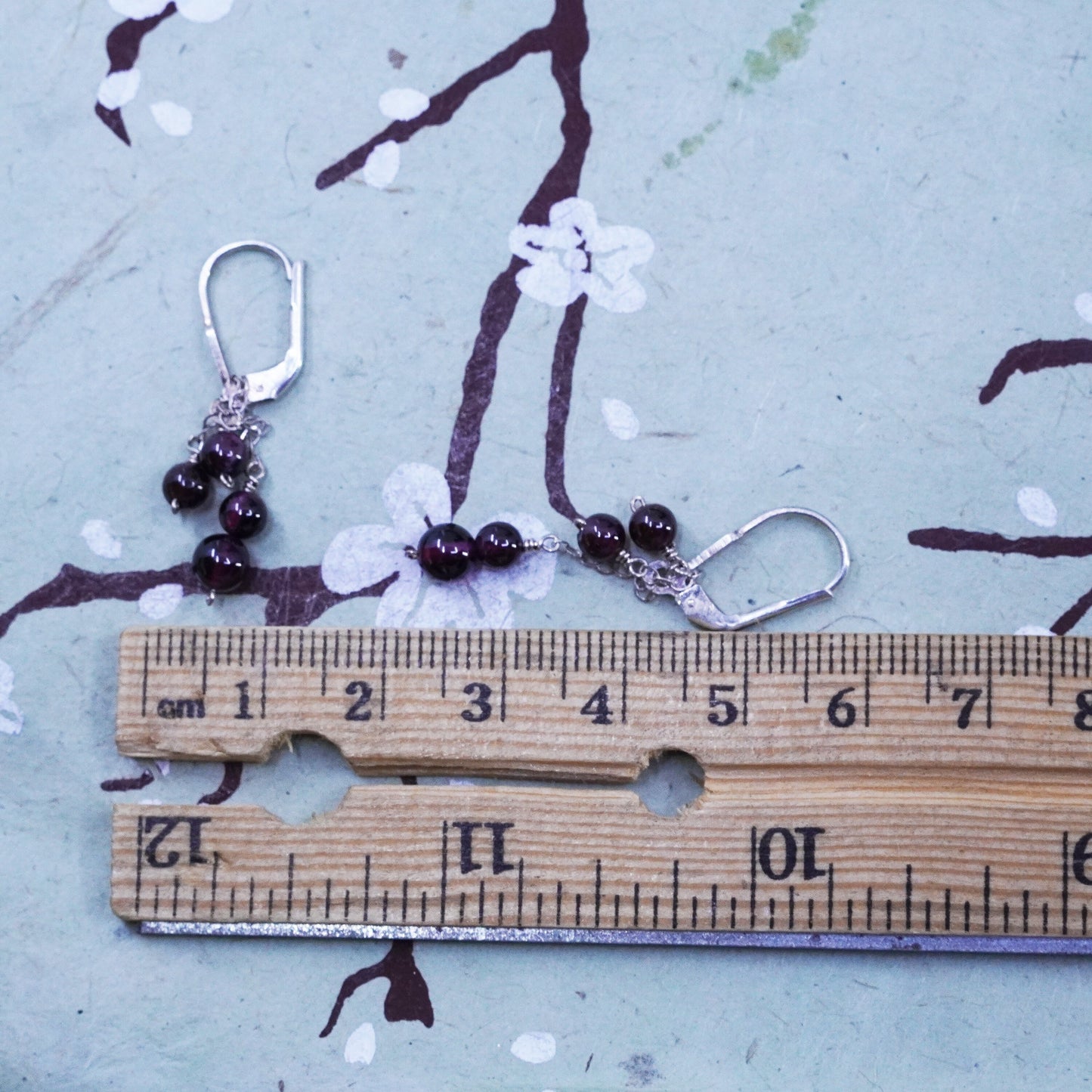 Vintage Sterling silver 925 handmade earrings with garnet beads