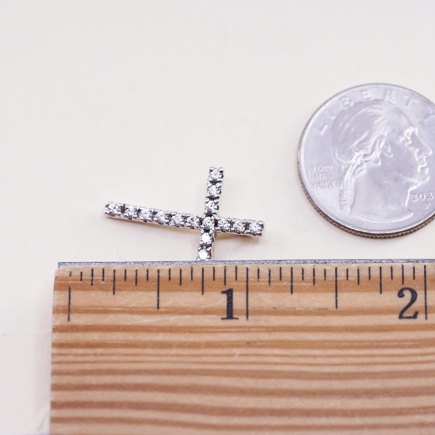 Vintage handmade Sterling silver pendant, 925 cross with cluster cz