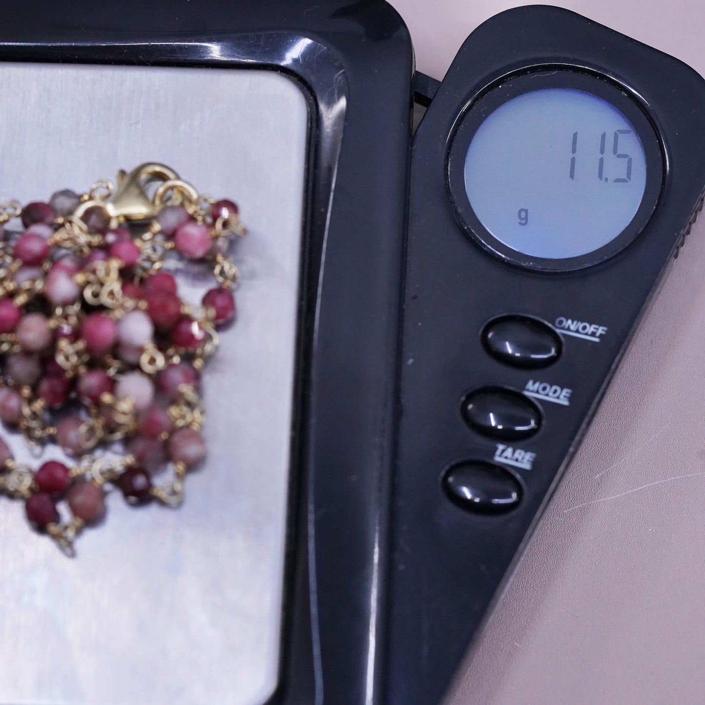 36", VTG vermeil gold Sterling silver extra long necklace, Indian ruby beads