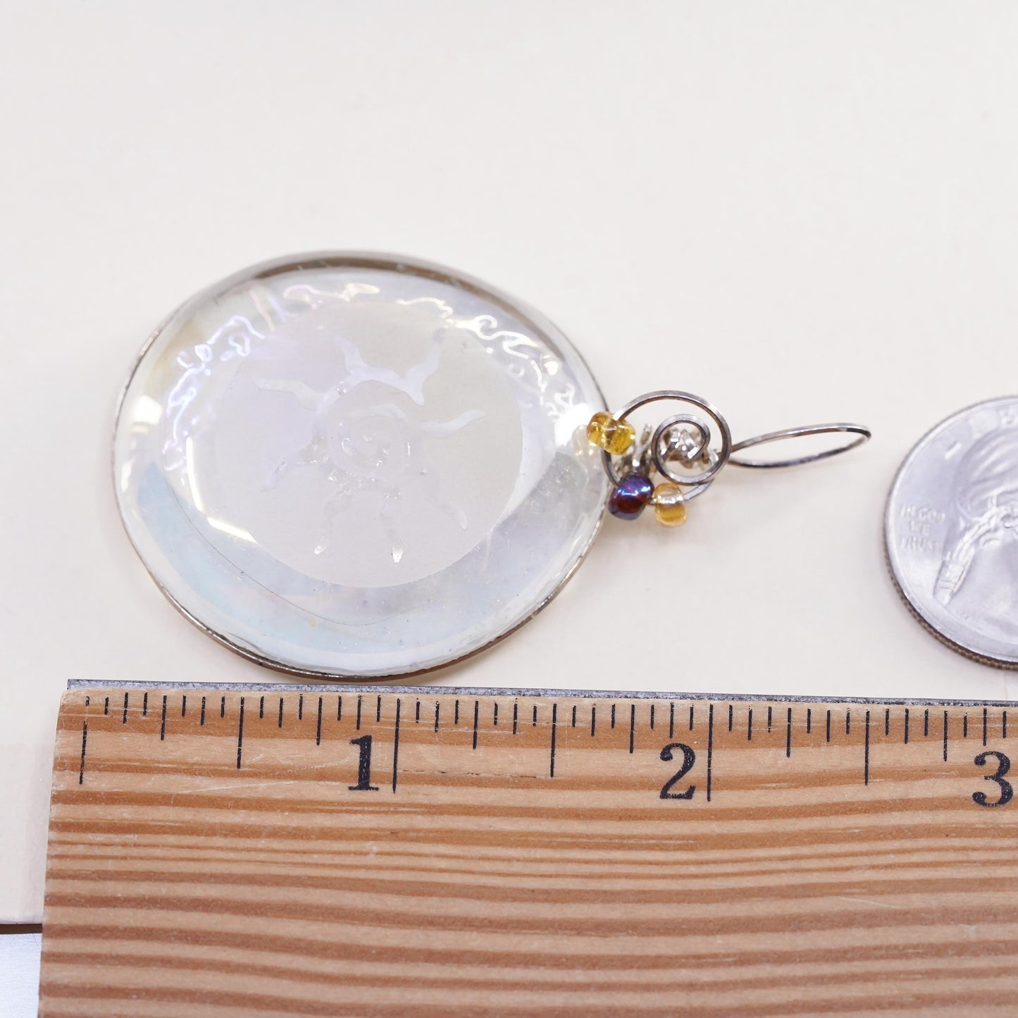 Vintage Mexican sterling silver wire w/ handmade dichroic foiled glass pendant