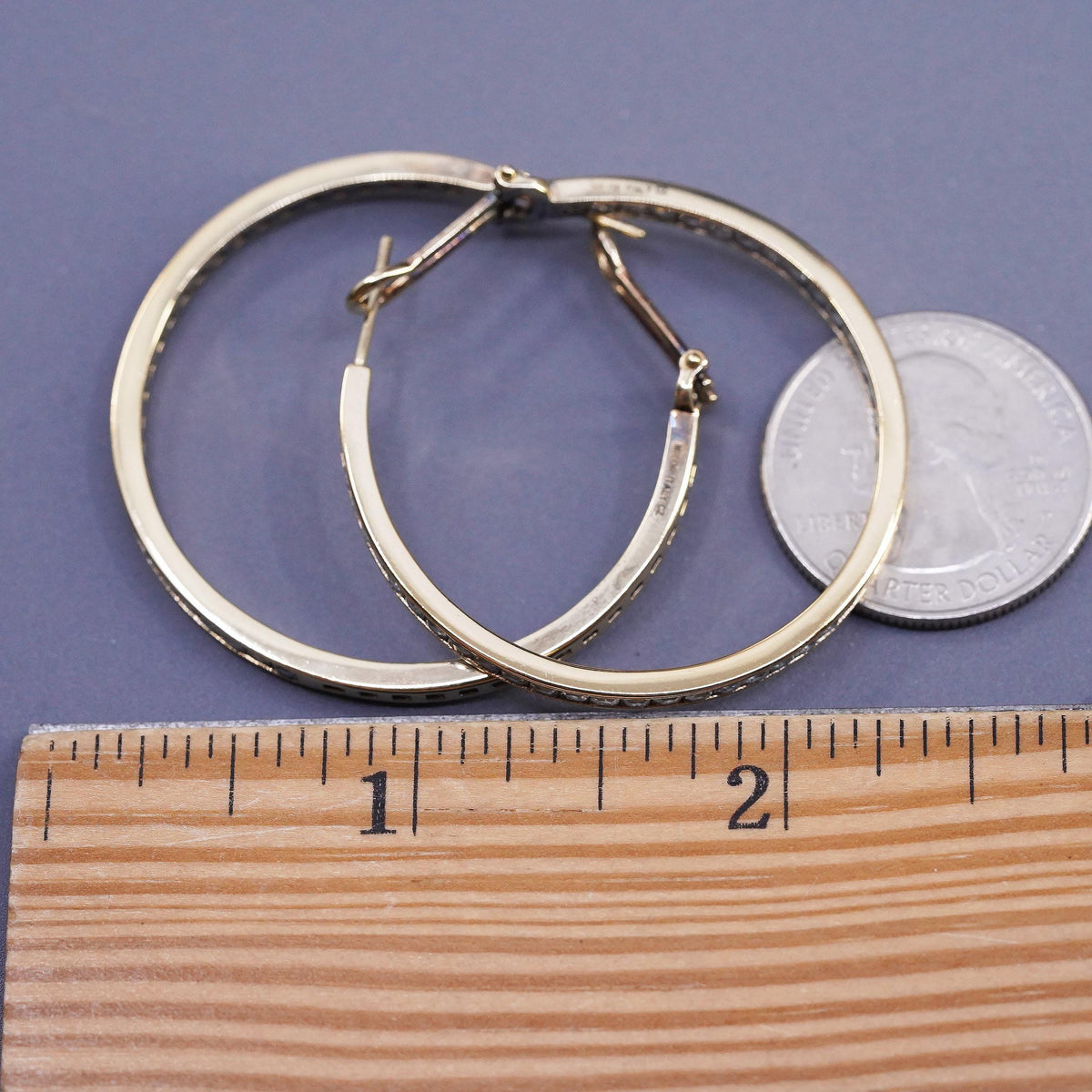 1.5”, Milor vermeil gold over Sterling silver earrings, 925 hoops cluster cz