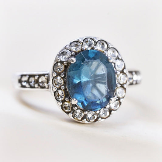 Size 8, vintage sterling 925 silver filigree statement ring with oval topaz cz