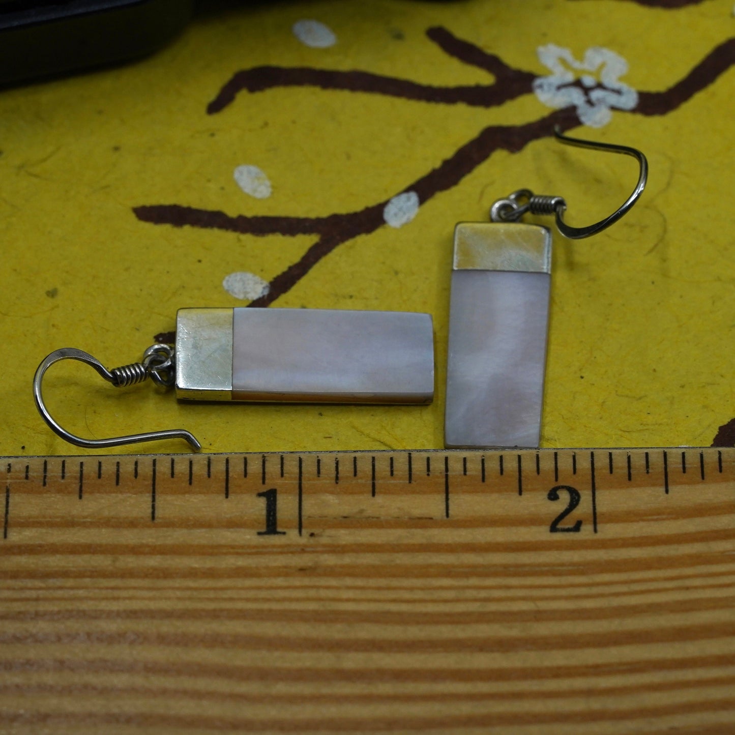 Vintage Sterling 925 silver handmade earrings with rectangular mother of pearl