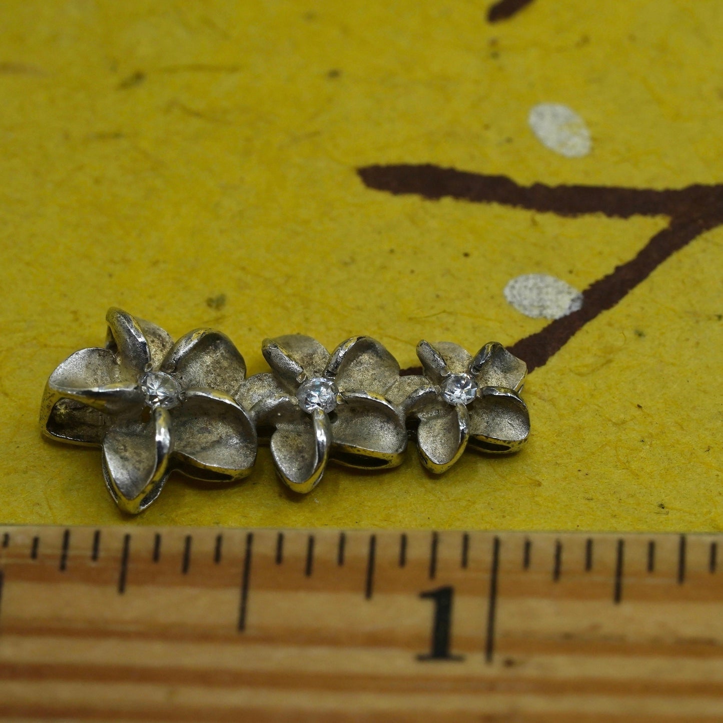 Vintage Sterling silver handmade plumeria flower pendant, 925 charm with Cz