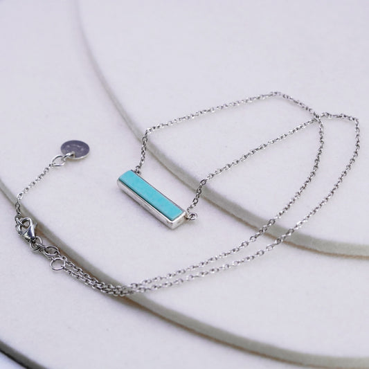 16+2”, Pura Vida Sterling 925 silver handmade necklace w/ turquoise bar pendant